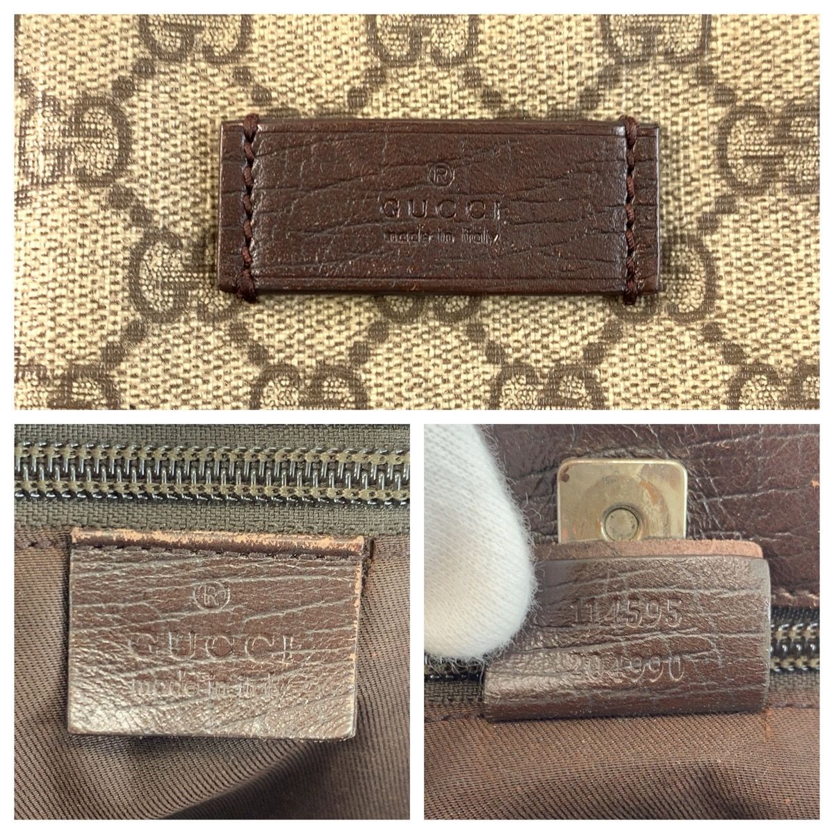 Gucci Beige Brown GG Supreme Canvas Leather Tote Shoulder Bag — view 3