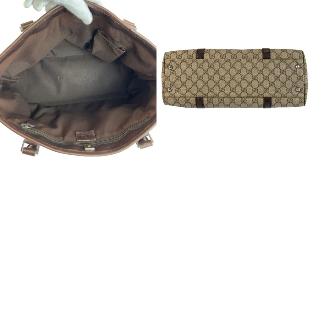 Gucci Beige Brown GG Supreme Canvas Leather Tote Shoulder Bag — view 9