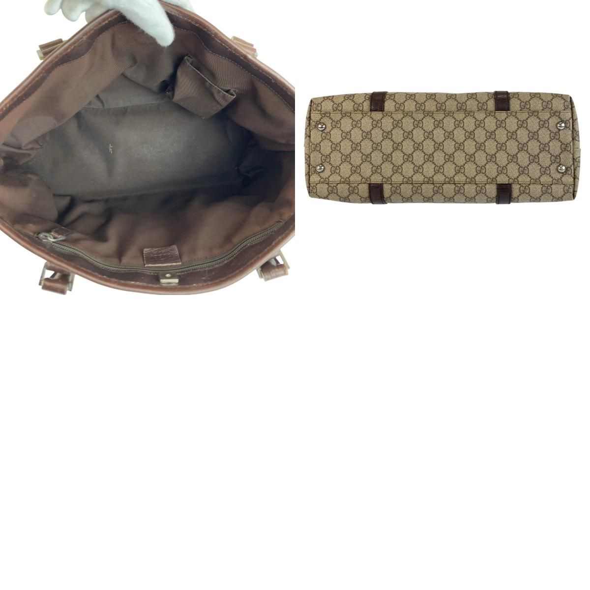 Gucci Beige Brown GG Supreme Canvas Leather Tote Shoulder Bag — view 9