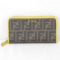 Fendi Zucca Zip Around Boxed Wallet Leather Yellow Brown