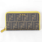 Fendi Zucca Zip Around Boxed Wallet Leather Yellow Brown