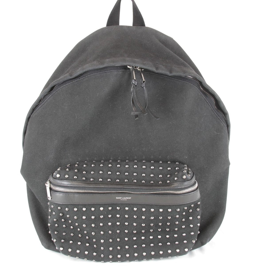 Saint Laurent Yves Studded Backpack Cotton Canvas Black