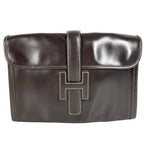 Hermes Clutch Jije PM Leather Dark Brown