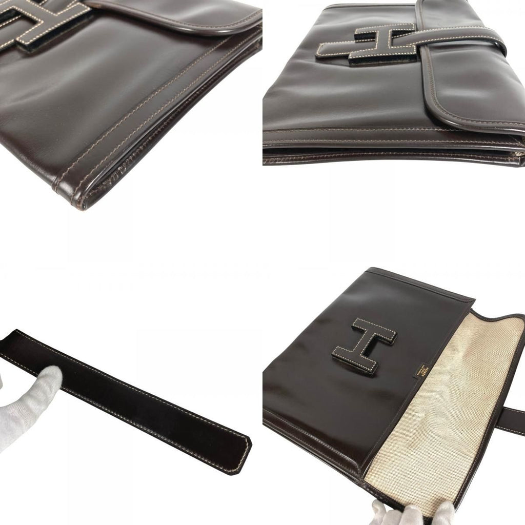 Hermes Clutch Jije PM Leather Dark Brown — view 8