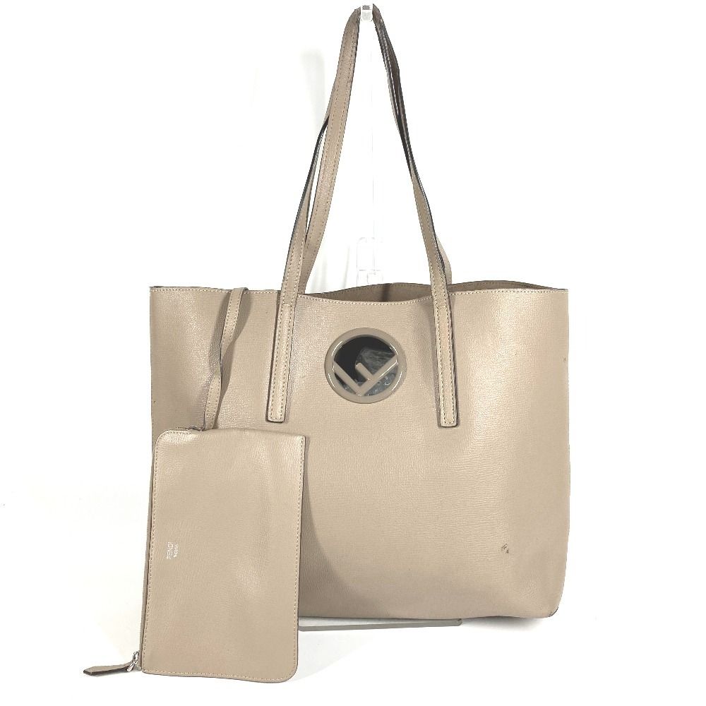 Fendi Shoulder Bag Logo F's Leather Beige