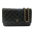 Chanel Shoulder Bag CC Logo Chain Wallet Caviar Leather Black