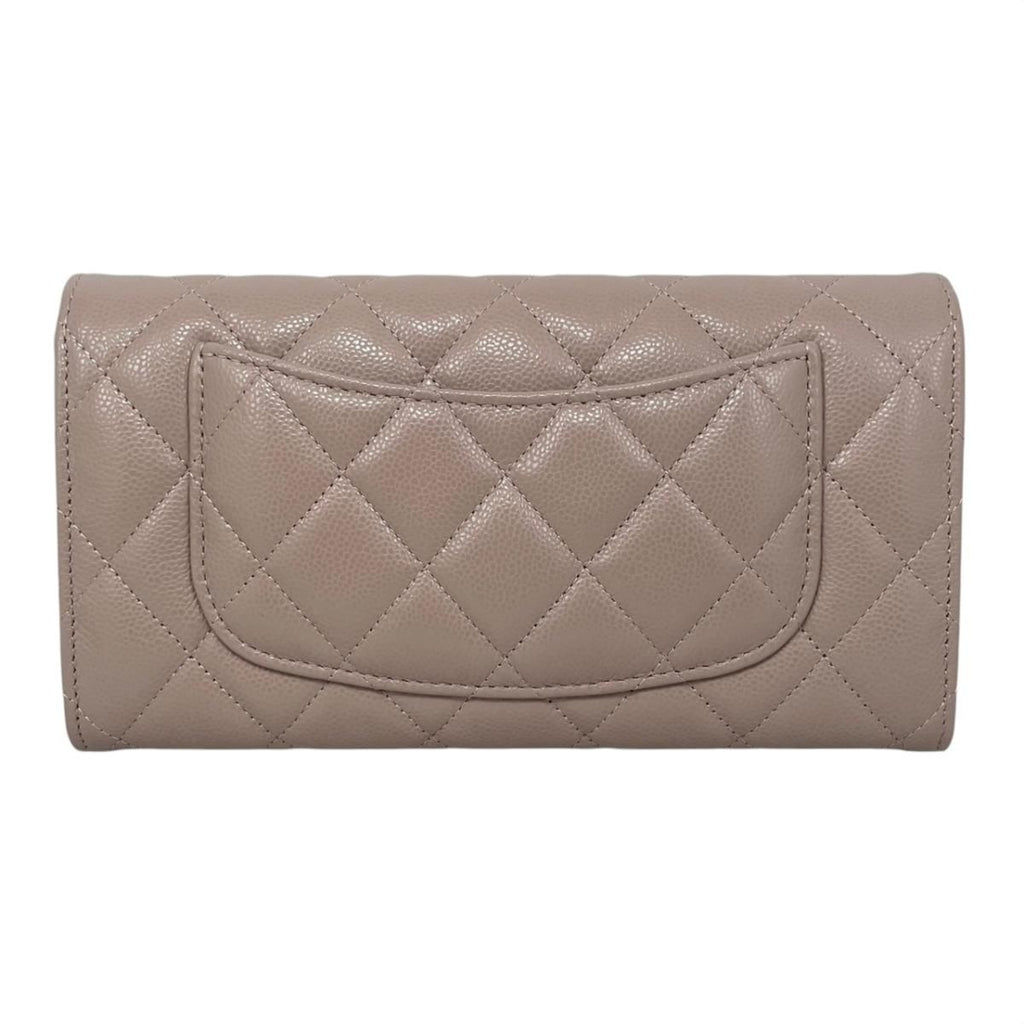 Chanel Bifold Wallet Classic Long Flap Quilted Caviar Leather CC Logo Pink — view 2