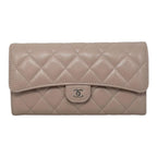 Chanel Bifold Wallet Classic Long Flap Quilted Caviar Leather CC Logo Pink