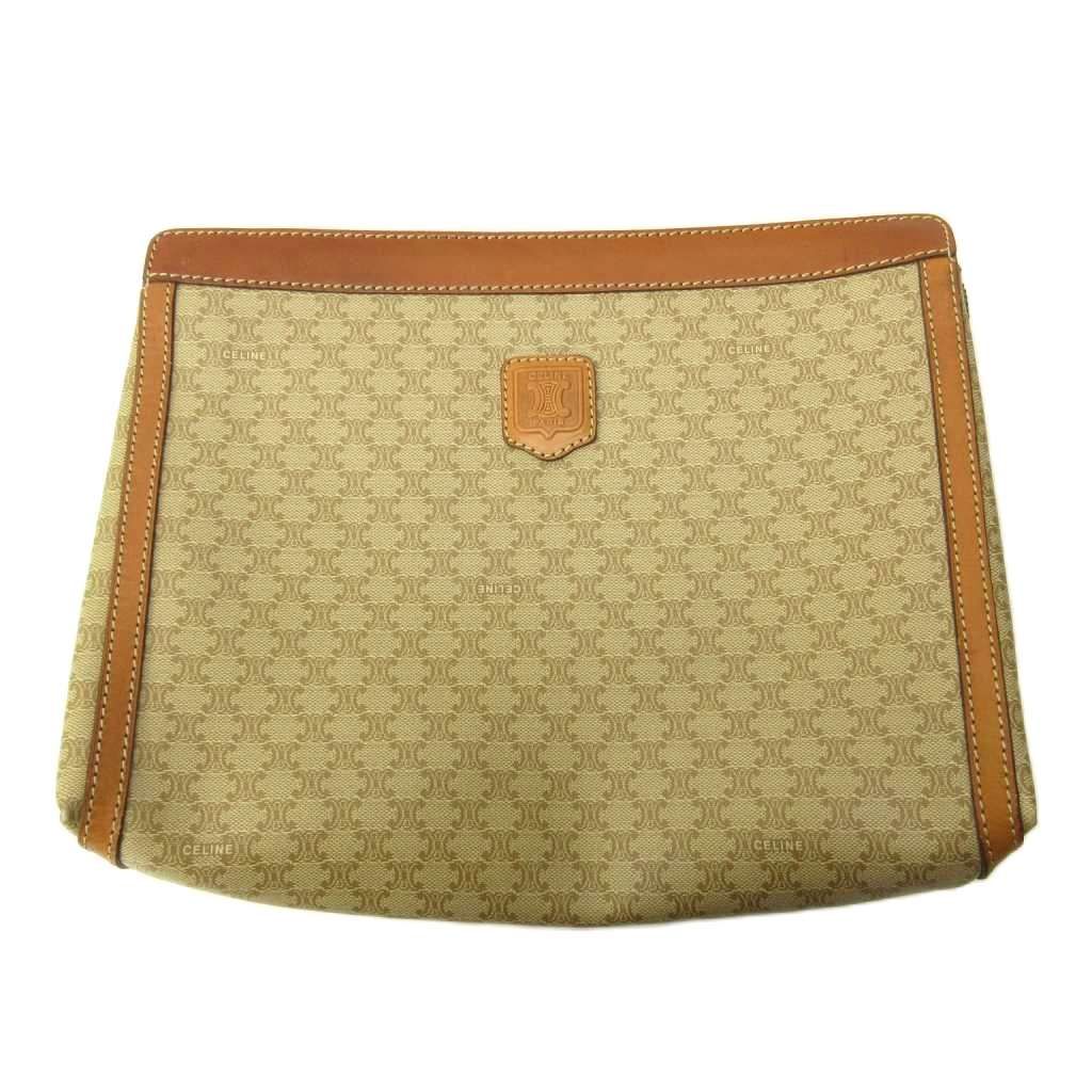 Celine Vintage Clutch Macadam All Over Pattern Patch Coating Beige