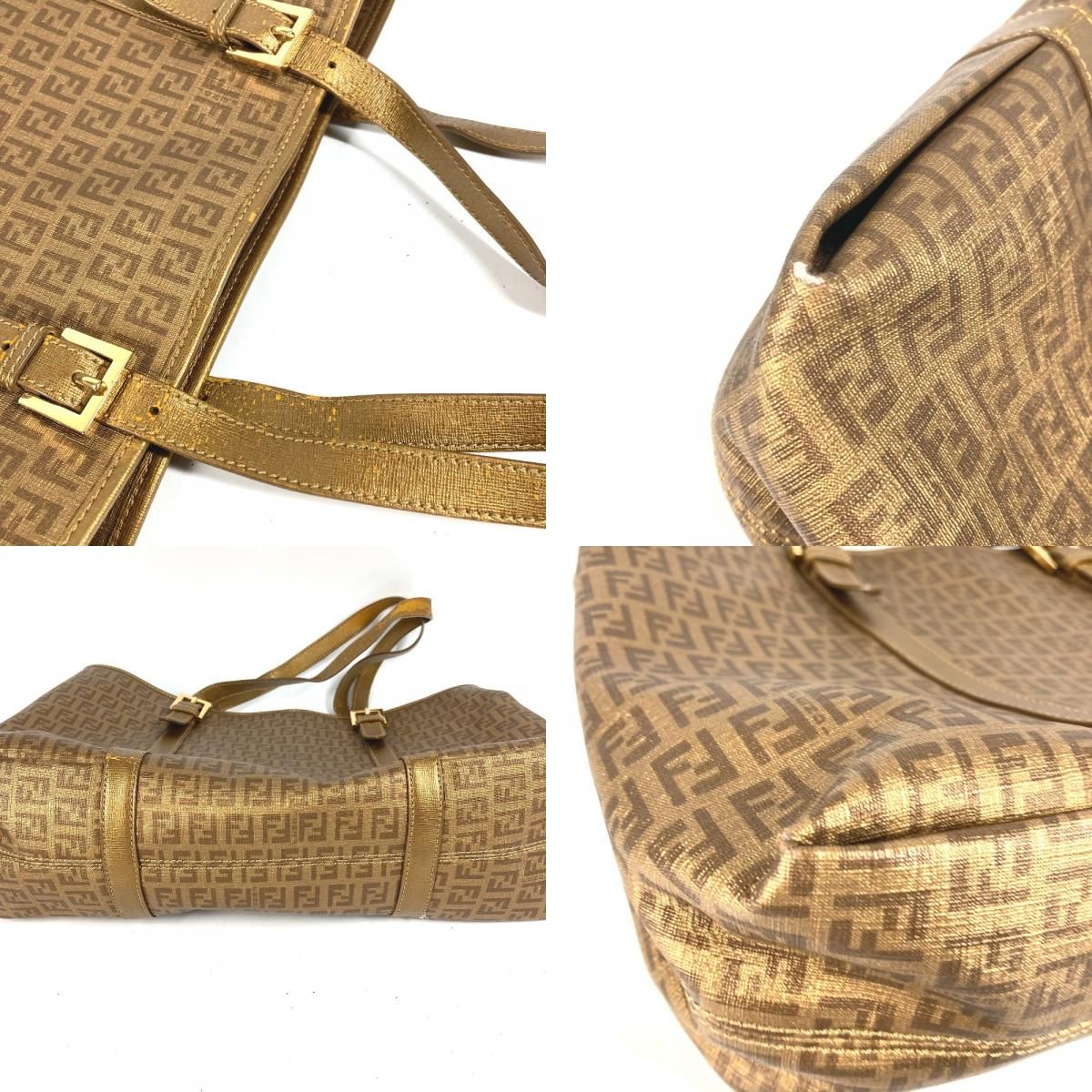 Fendi Shoulder Bag Zucchino Logo Leather Gold — view 8
