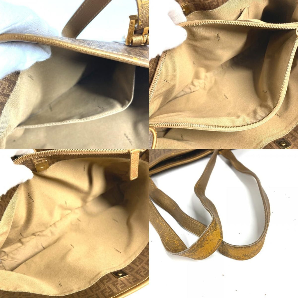 Fendi Shoulder Bag Zucchino Logo Leather Gold — view 7