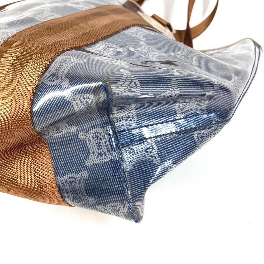 Celine Shoulder Bag Triomphe Logo Beach Vinyl Leather Blue — view 6