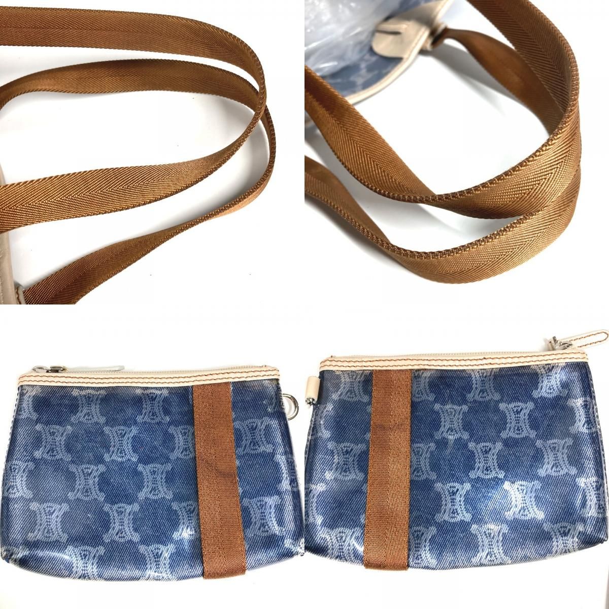 Celine Shoulder Bag Triomphe Logo Beach Vinyl Leather Blue — view 7