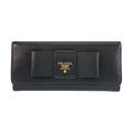 Prada Saffiano Fiocco Ribbon Black Gold Leather Wallet