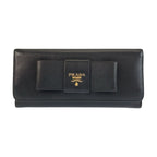 Prada Saffiano Fiocco Ribbon Black Gold Leather Wallet
