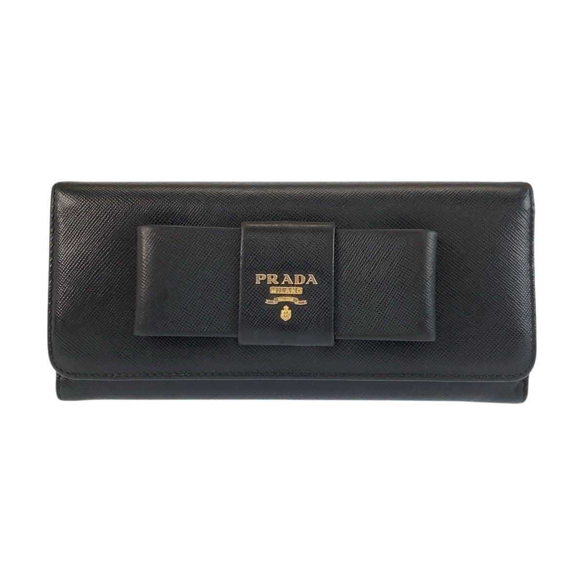 Prada Saffiano Fiocco Ribbon Black Gold Leather Wallet