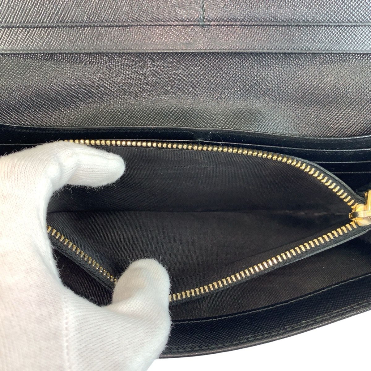 Prada Saffiano Fiocco Ribbon Black Gold Leather Wallet — view 5