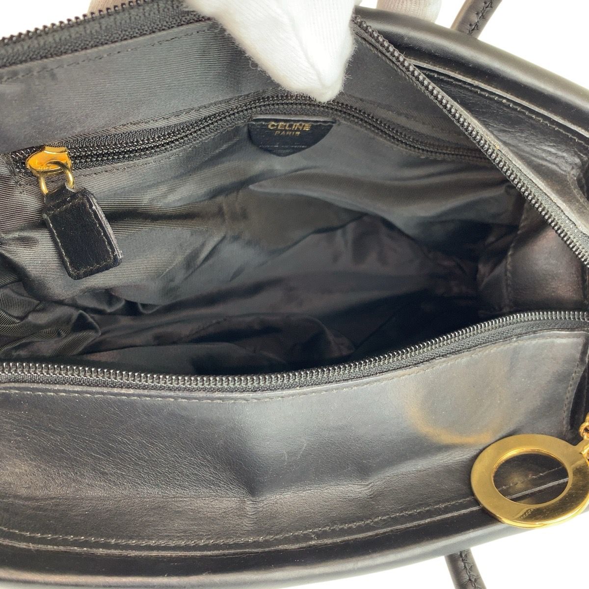 Celine Vintage Circle Logo Black Gold Nylon To5 1 Tote — view 8