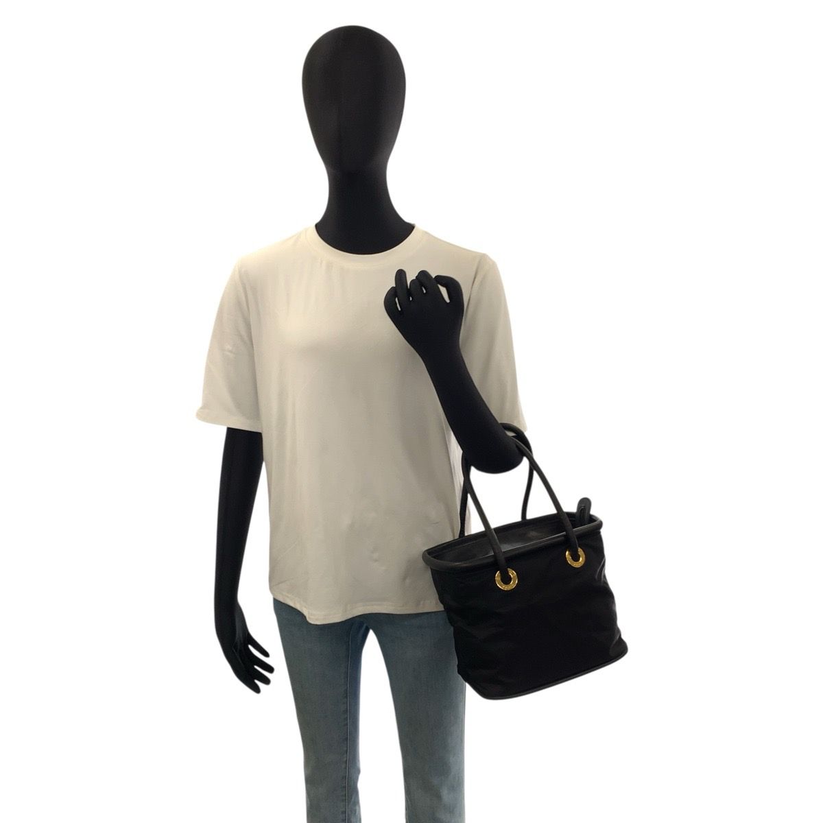 Celine Vintage Circle Logo Black Gold Nylon To5 1 Tote — view 5