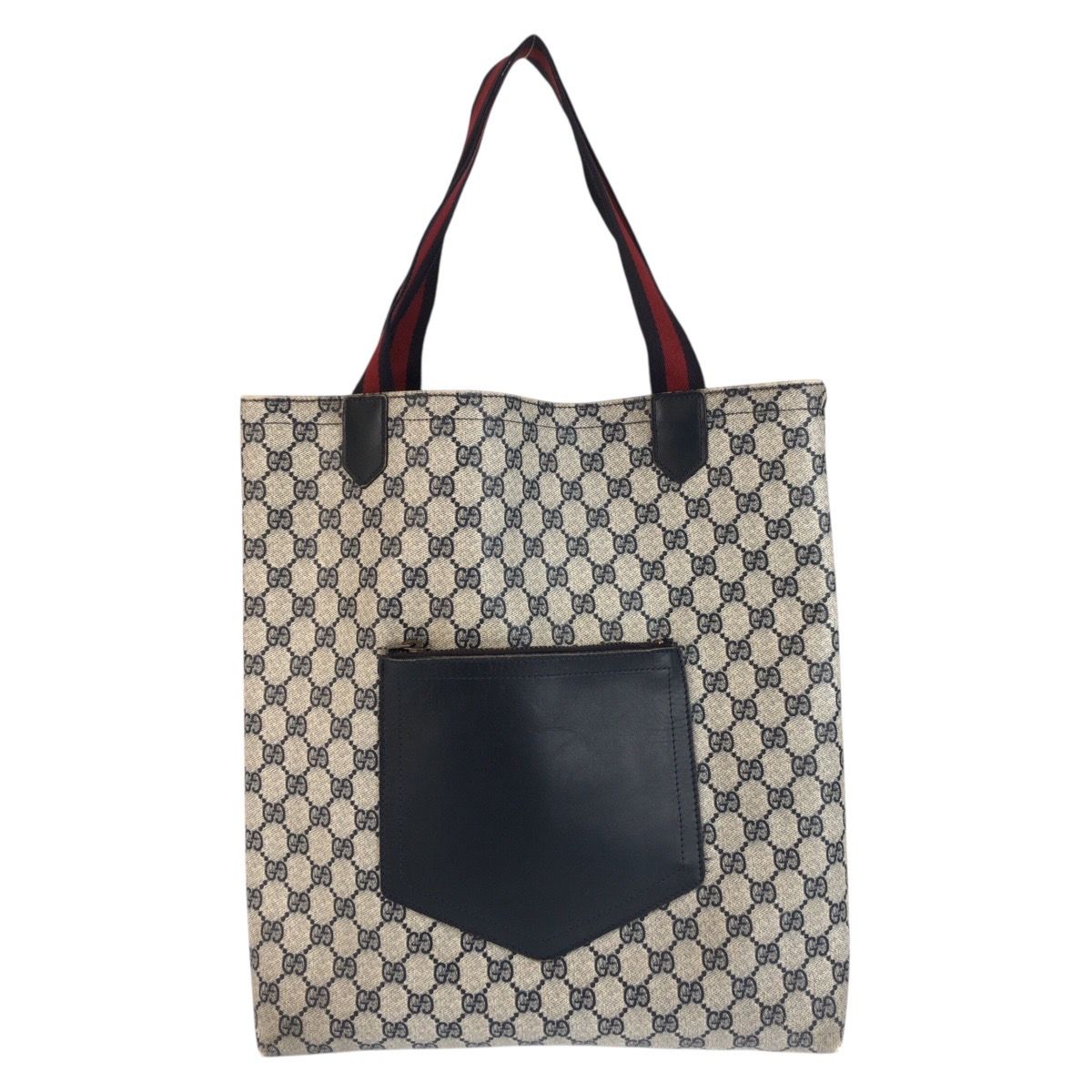 Gucci Vintage Sherry Line Gray Navy GG Supreme Canvas Tote Shoulder Bag