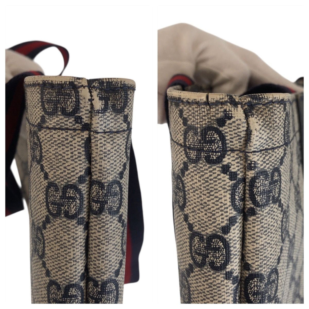 Gucci Vintage Sherry Line Gray Navy GG Supreme Canvas Tote Shoulder Bag — view 5