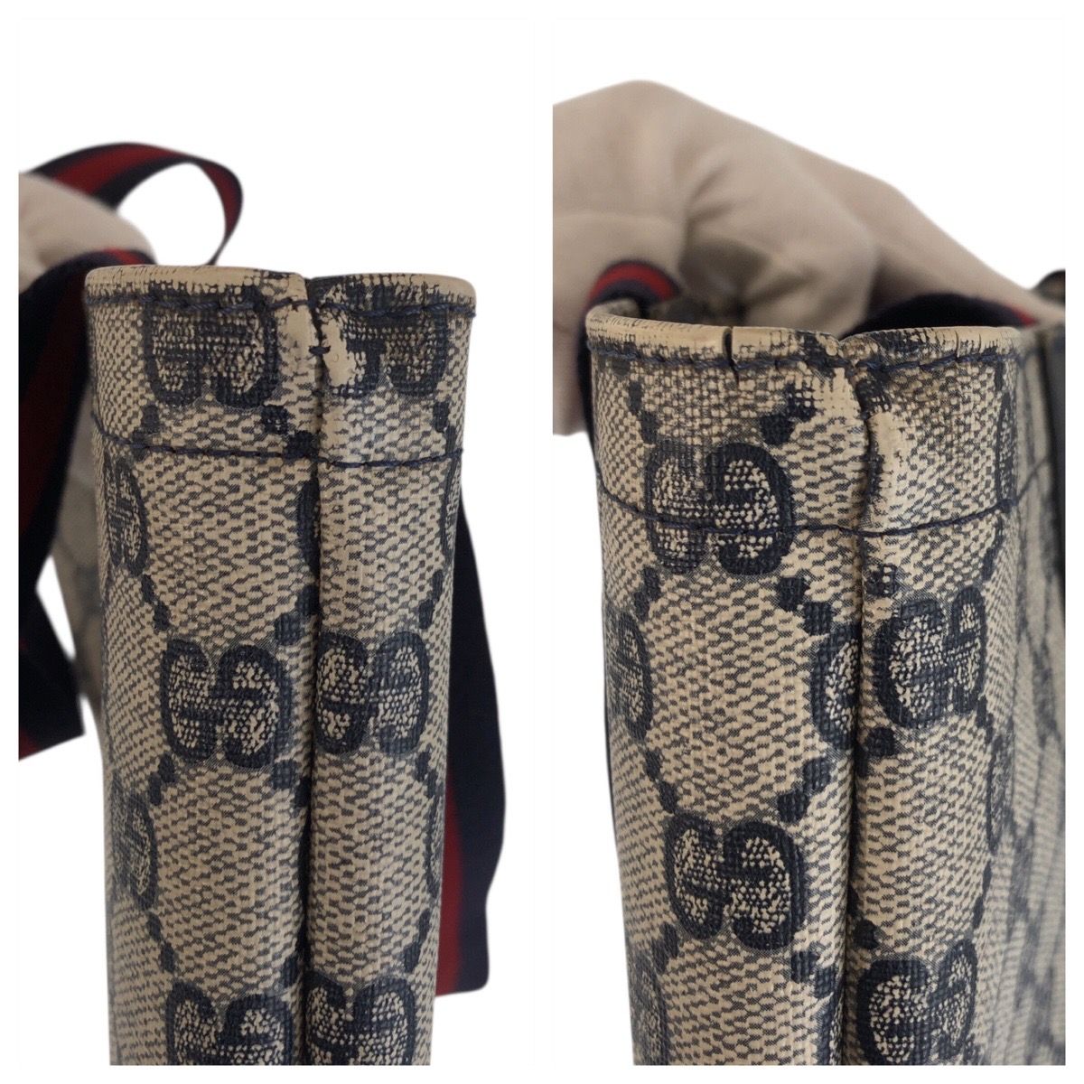 Gucci Vintage Sherry Line Gray Navy GG Supreme Canvas Tote Shoulder Bag — view 5