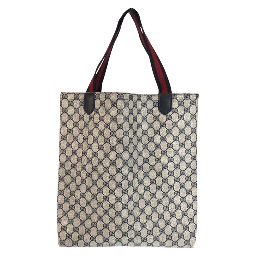 Gucci Vintage Sherry Line Gray Navy GG Supreme Canvas Tote Shoulder Bag — view 2