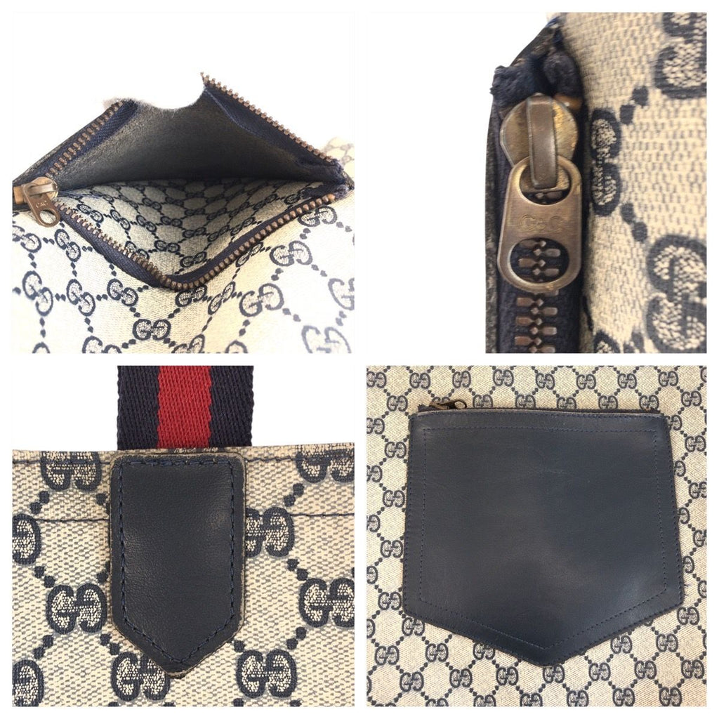 Gucci Vintage Sherry Line Gray Navy GG Supreme Canvas Tote Shoulder Bag — view 6