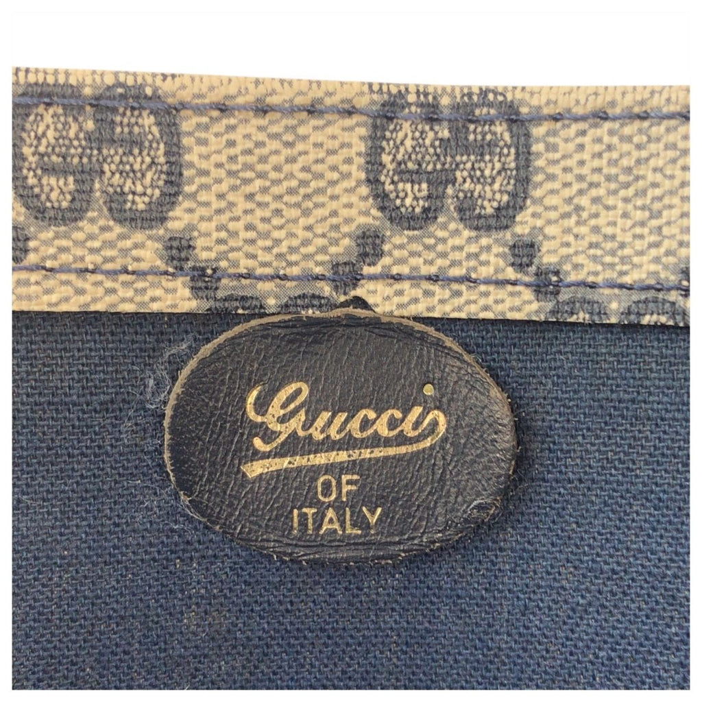 Gucci Vintage Sherry Line Gray Navy GG Supreme Canvas Tote Shoulder Bag — view 4
