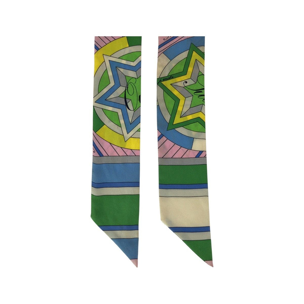 Hermes Twilly Astrologie Nouvelle Green Pink Yellow Silk Scarf Ribbon — view 4