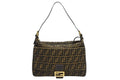 Fendi Mamma Baguette Handbag Zucca Pattern Brown Leather Canvas Gold