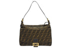 Fendi Mamma Baguette Handbag Zucca Pattern Brown Leather Canvas Gold