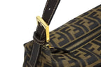 Fendi Mamma Baguette Handbag Zucca Pattern Brown Leather Canvas Gold — view 5