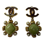 Chanel CC Logo Drop Faux Pearl Earrings