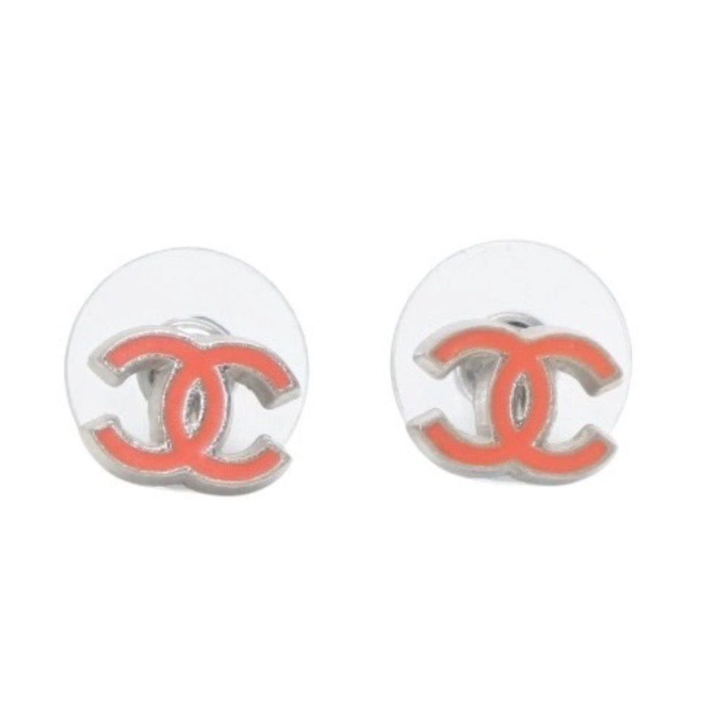 Chanel Earrings CC Logo Mini Orange Silver 04 One Side CC