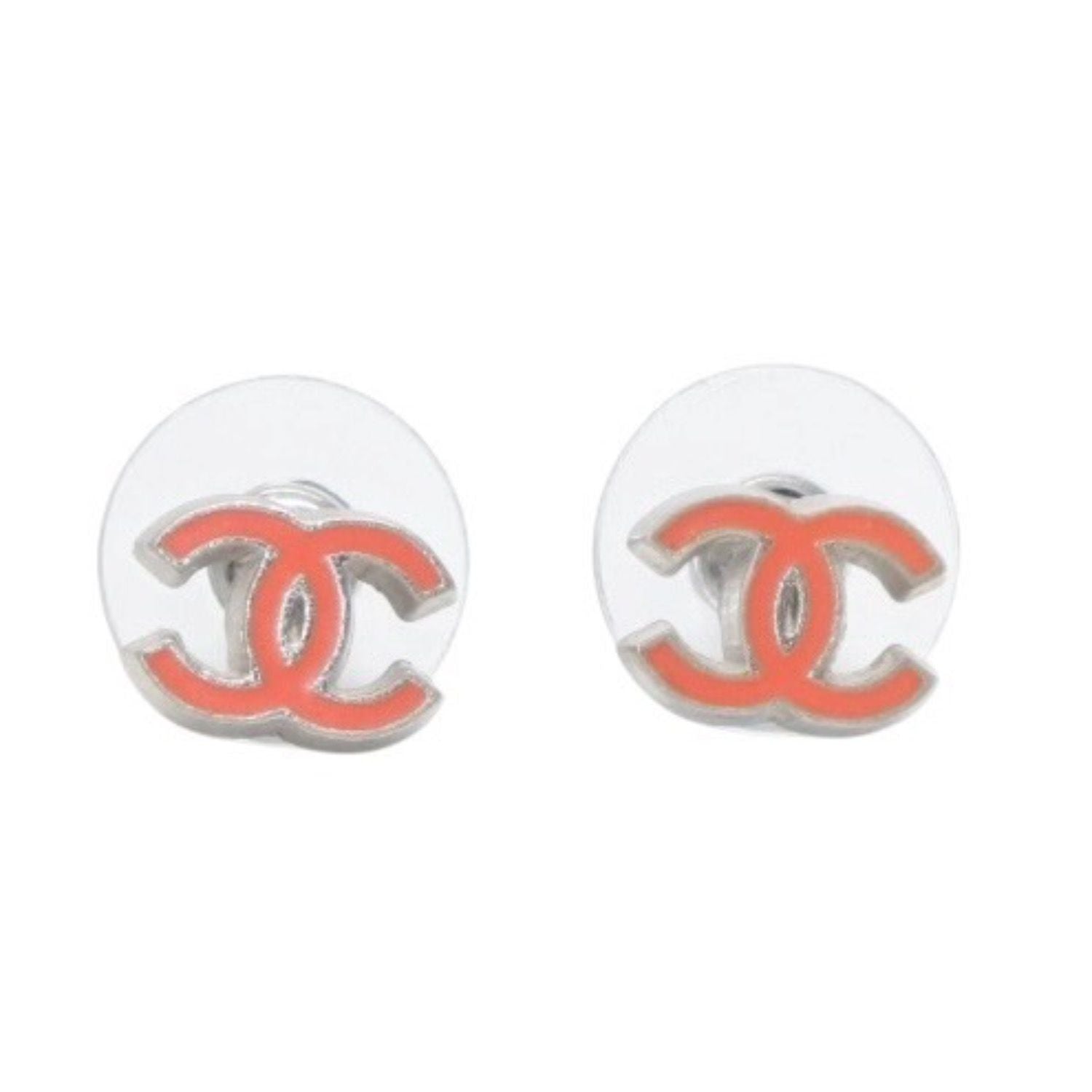 Chanel Earrings CC Logo Mini Orange Silver 04 One Side CC