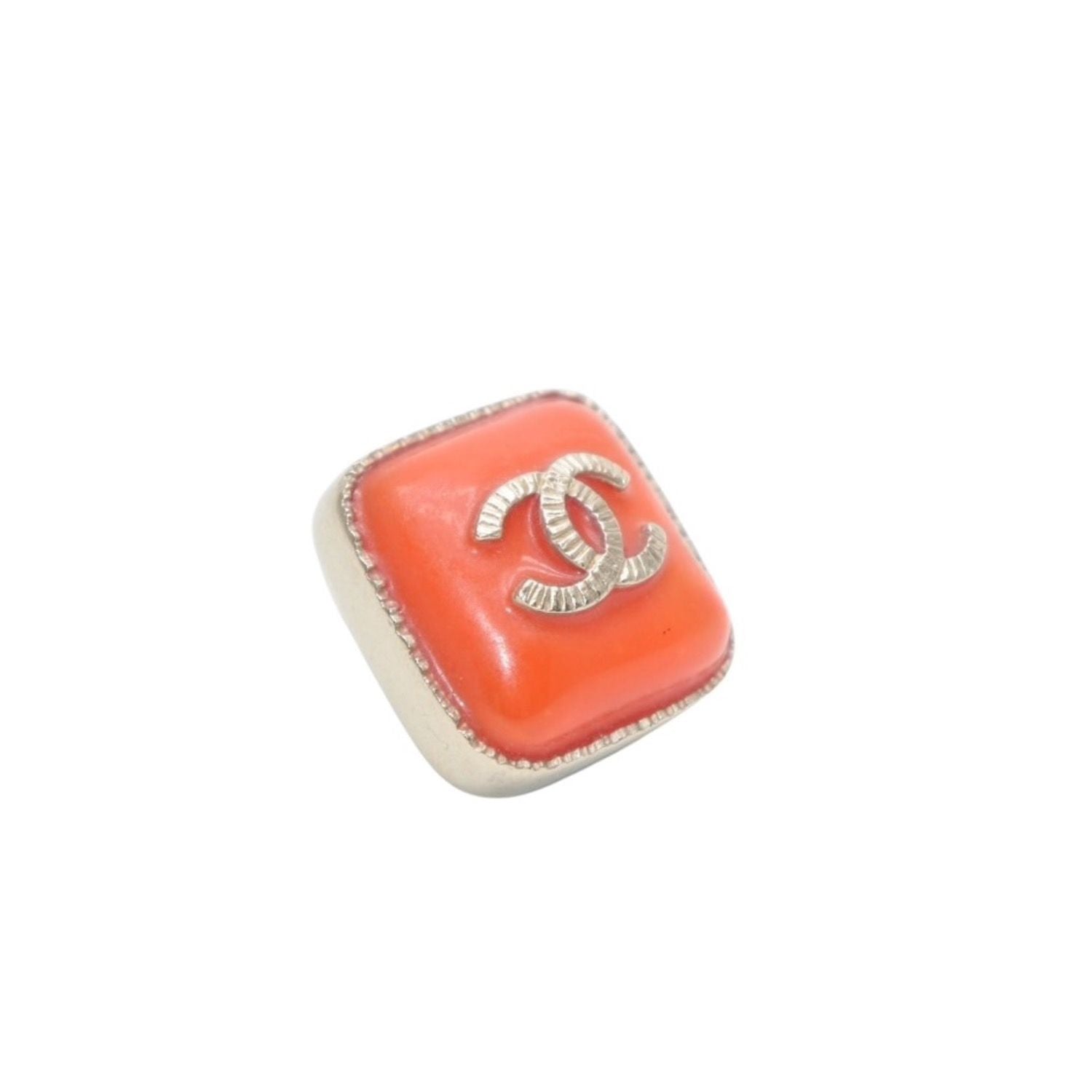 Chanel Earrings CC Logo Square Button Orange Gold — view 4