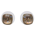 Chanel Earrings CC Logo Button Clear Glitter Silver Mini