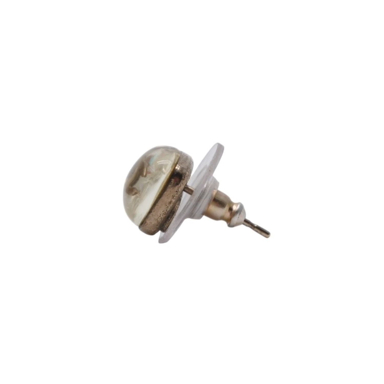 Chanel Earrings CC Logo Button Clear Glitter Silver Mini — view 3