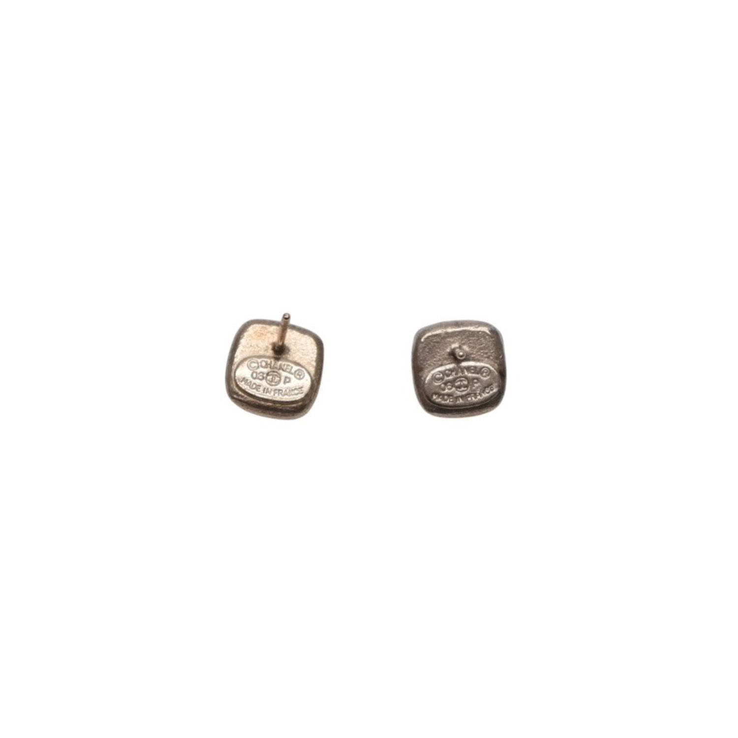 Chanel Earrings CC Logo Button Clear Glitter Silver Mini — view 5