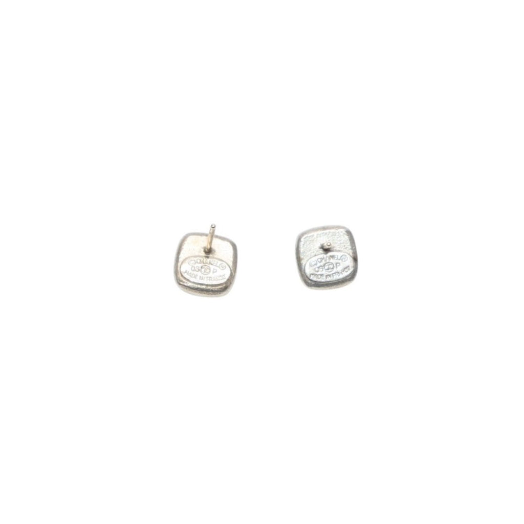 Chanel Earrings CC Logo Button Clear Glitter Silver Mini — view 6