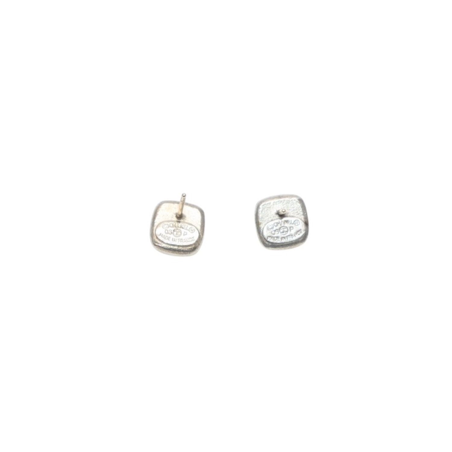 Chanel Earrings CC Logo Button Clear Glitter Silver Mini — view 6