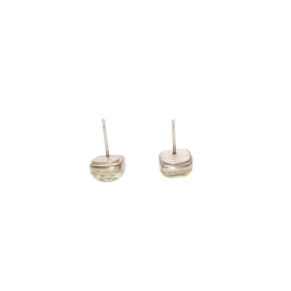 Chanel Earrings CC Logo Button Clear Glitter Silver Mini — view 8