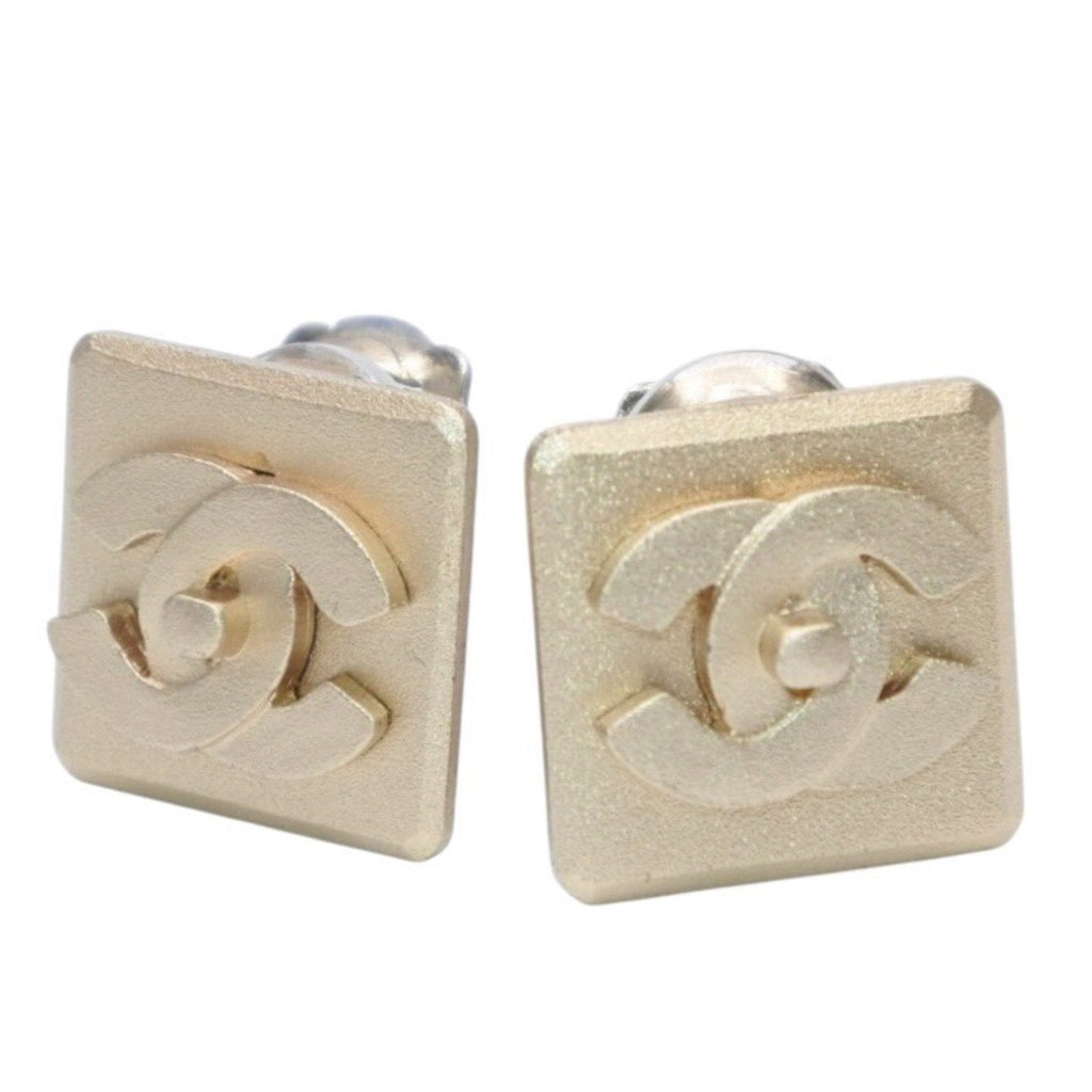 Chanel Earrings Logo Turnlock Square CC Gold Clip on CC