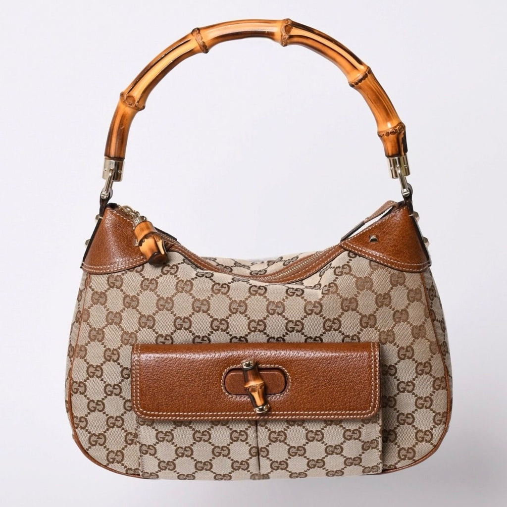 Gucci Bamboo Shoulder Bag GG Canvas Beige Brown