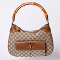 Gucci Bamboo Shoulder Bag GG Canvas Beige Brown