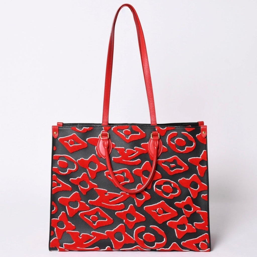 Louis Vuitton On The Go GM Monogram Tufted Black Red Tote Bag