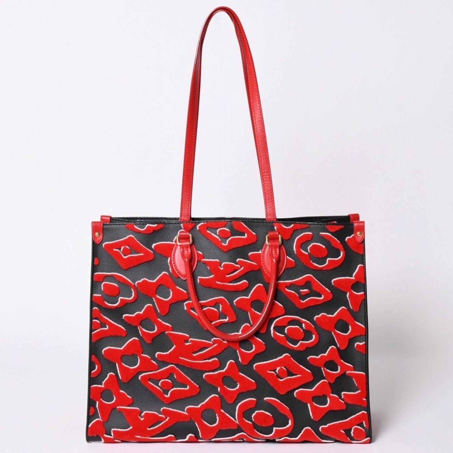 Louis Vuitton On The Go GM Monogram Tufted Black Red Tote Bag