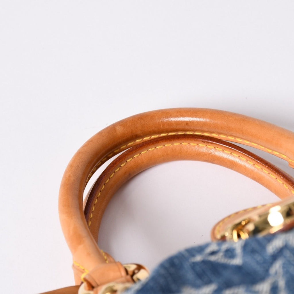 Louis Vuitton Pleaty Handbag Monogram Denim Leather Blue Gold — view 8