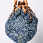 Louis Vuitton Pleaty Handbag Monogram Denim Leather Blue Gold — view 4